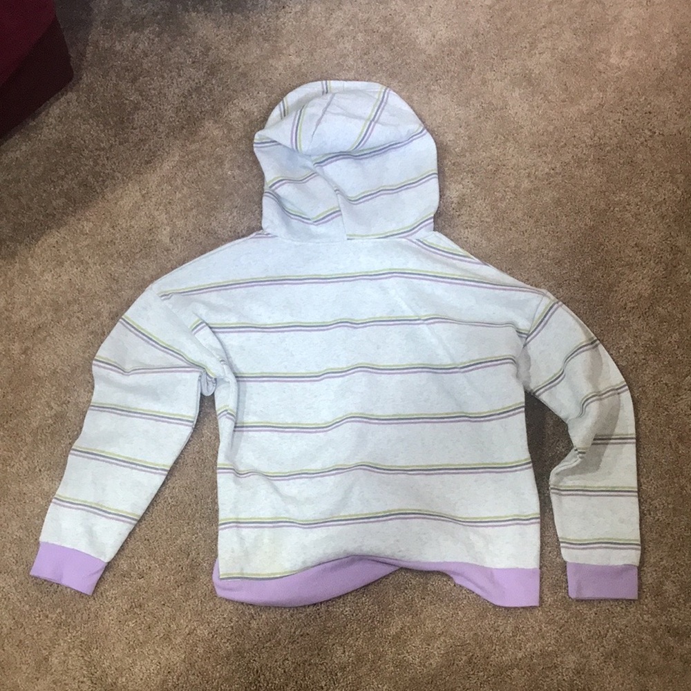 Girls M Moral Fiber Grey Stripped Hoodie